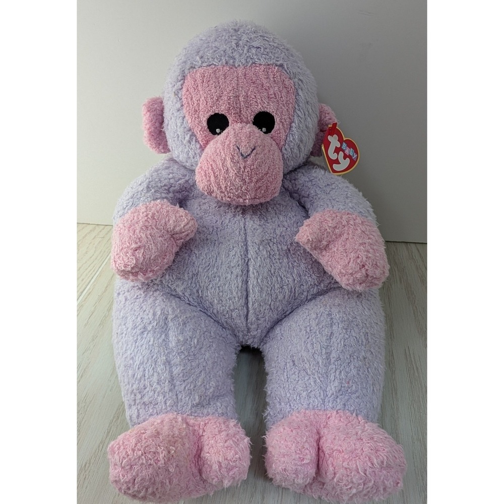 Ty Pillow Pals Monkeybaby Purple Pink Plush Baby Rattle Monkey 1999